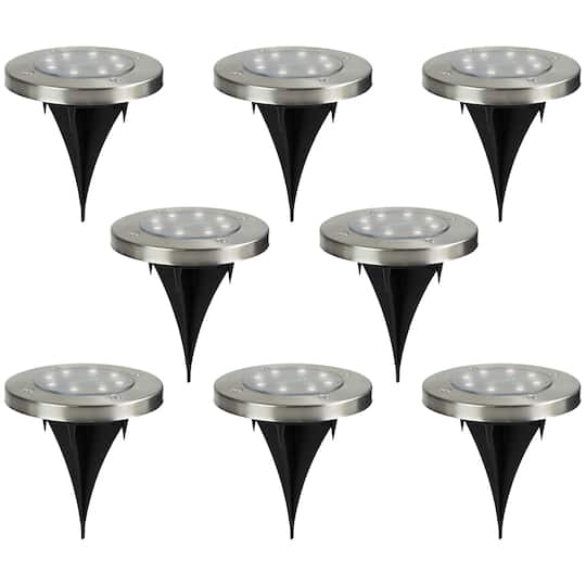 5" Round Solar Powered Stainless Steel LED Pathway Markers, 8ct. By Northlight | Michaels®